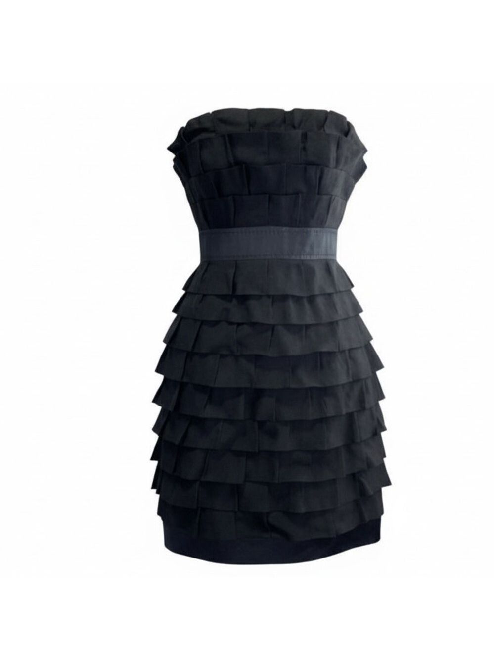 Phoebe Couture Black Strapless Ruffle Mini Dress Silk Cotton Blend Size 6 EUC